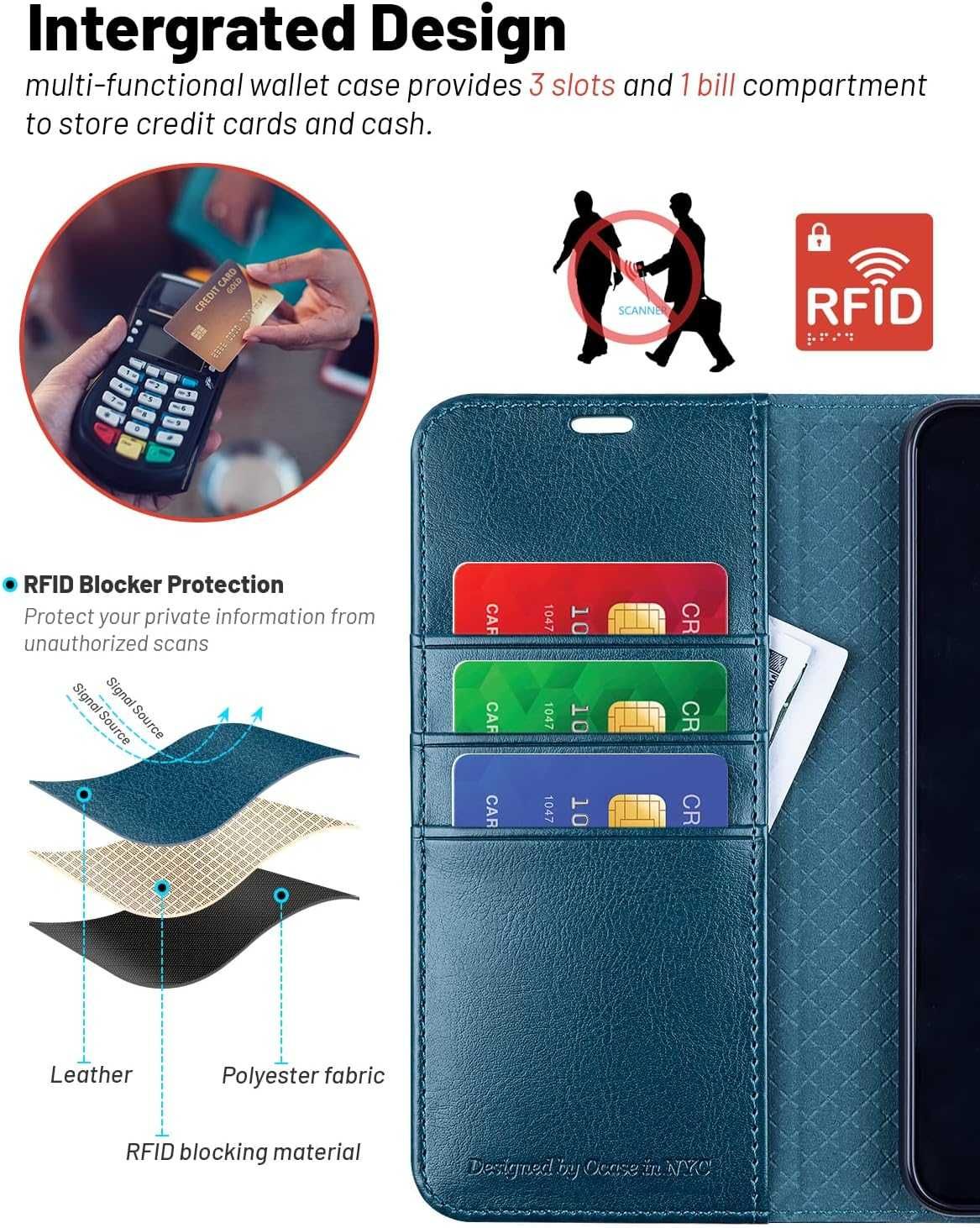 OCASE Samsung Galaxy S23 PLUS Etui z klapką skórzane Portfel RFID