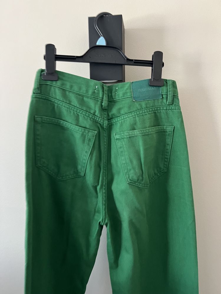 Pull&Bear zielone wide leg spodnie dżinsowe szeroka nogawka r.36