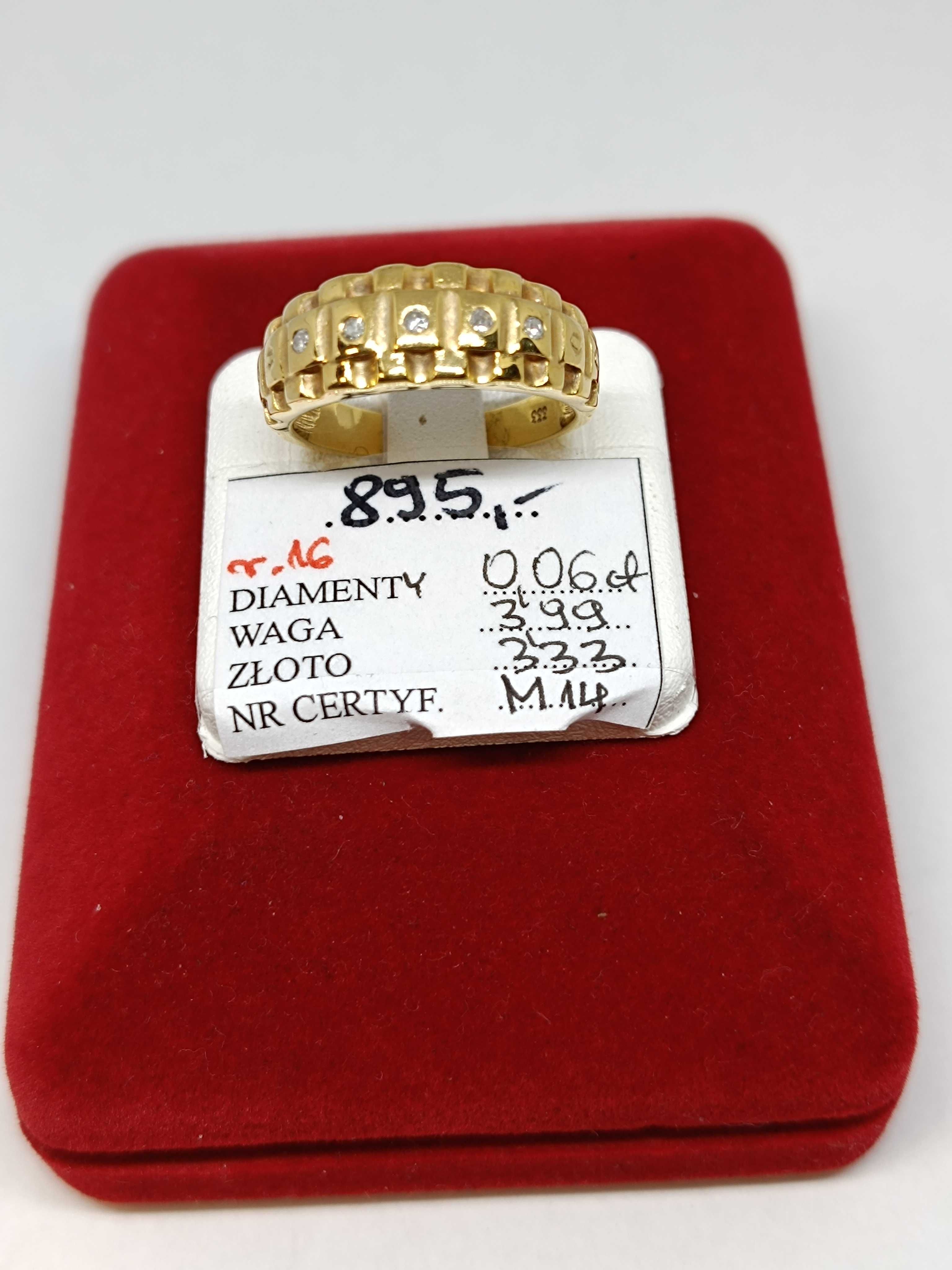 Złoty pierścionek obrączka z diamentami roz.16 złoto próby 333