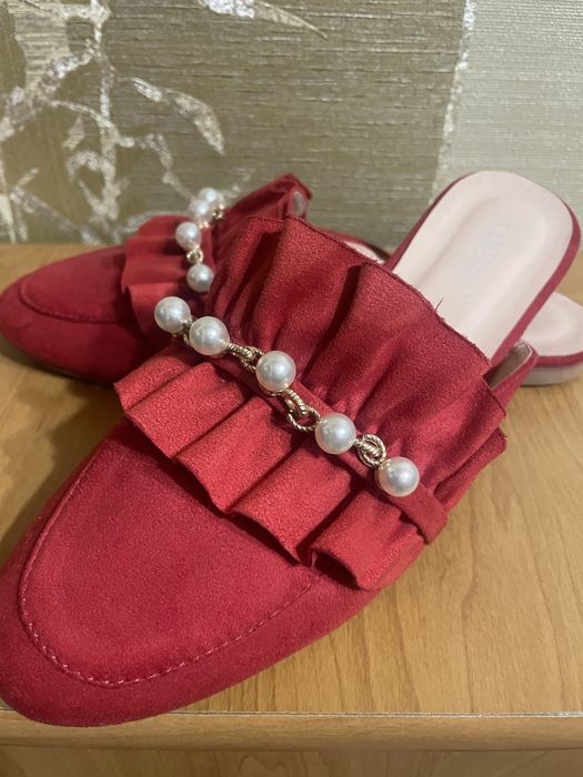 Мюли шлепанцы красные замш zara
