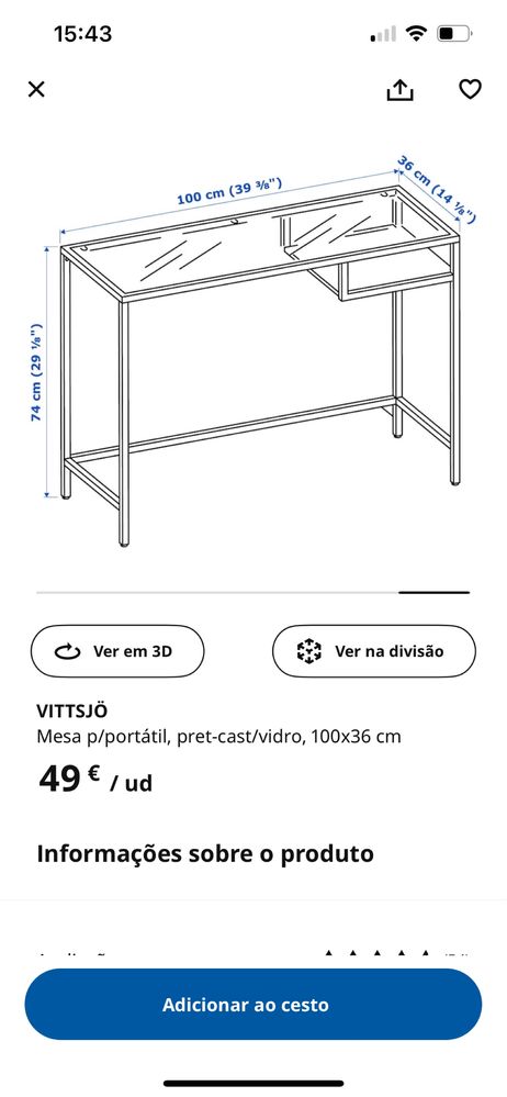 Mesa de vidro e metal em preto - IKEA