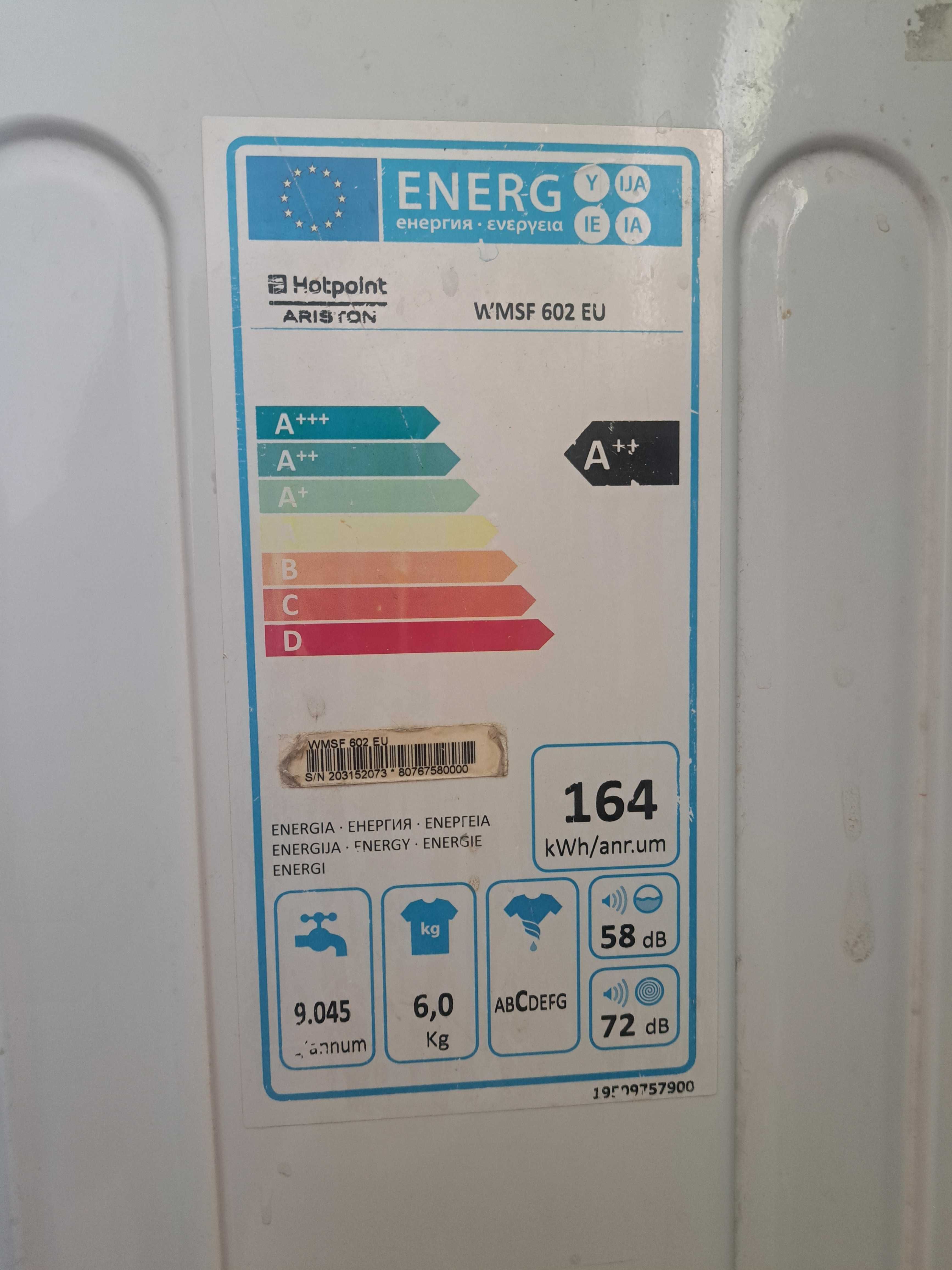 Pralka Hotpoint Ariston WMSF 602 6kg A++ eco tech