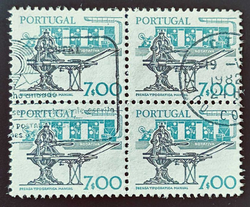 Quadra de selos usados de 7$00 - Instrumentos de trabalho - 1978