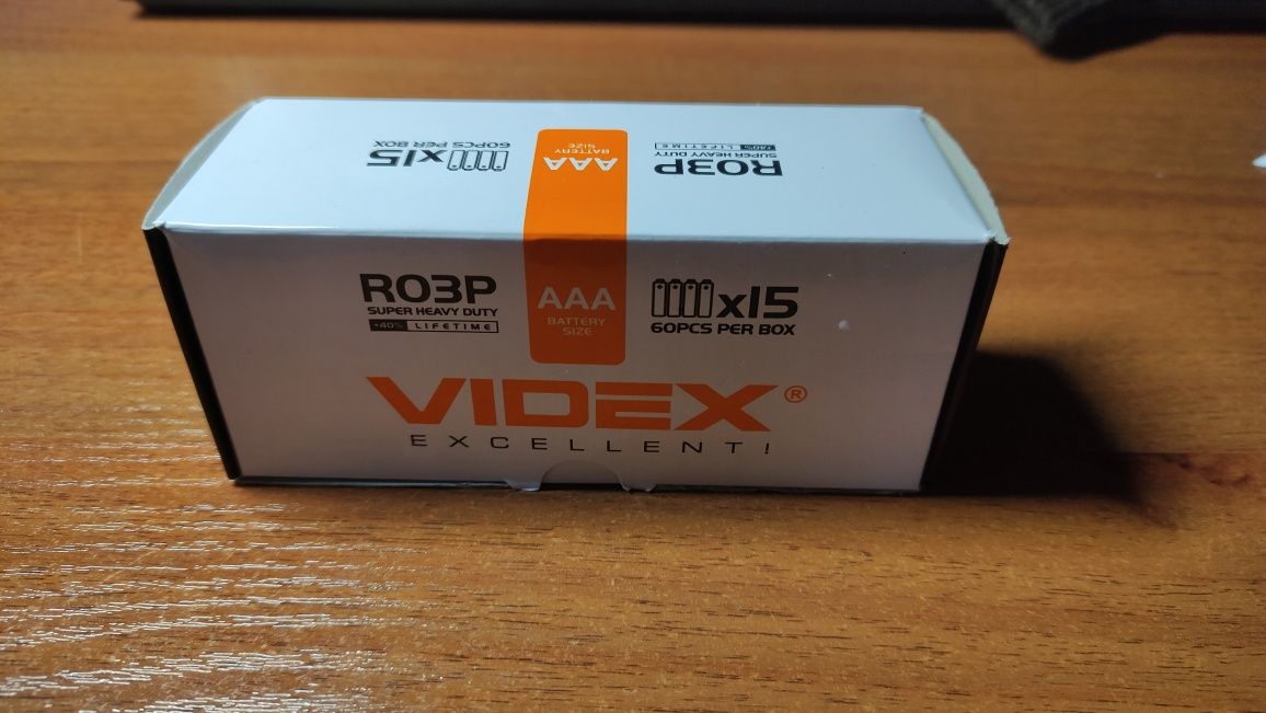 Батарейки сольові VIDEX R03P/AAA 60шт.