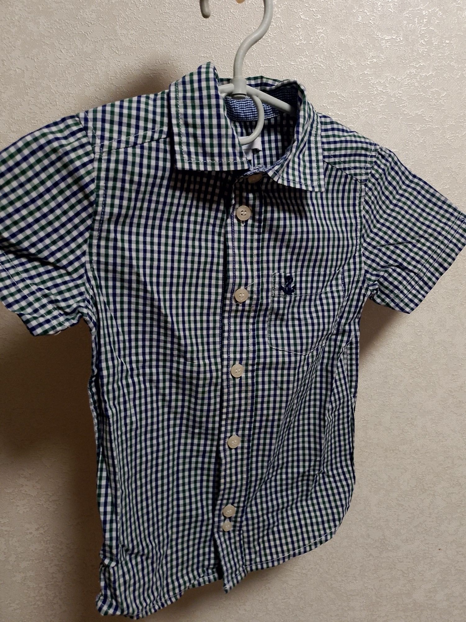 Клетчатая рубашка с коротким рукавом для мальчика 2,5-3-3,5 года 98 р.