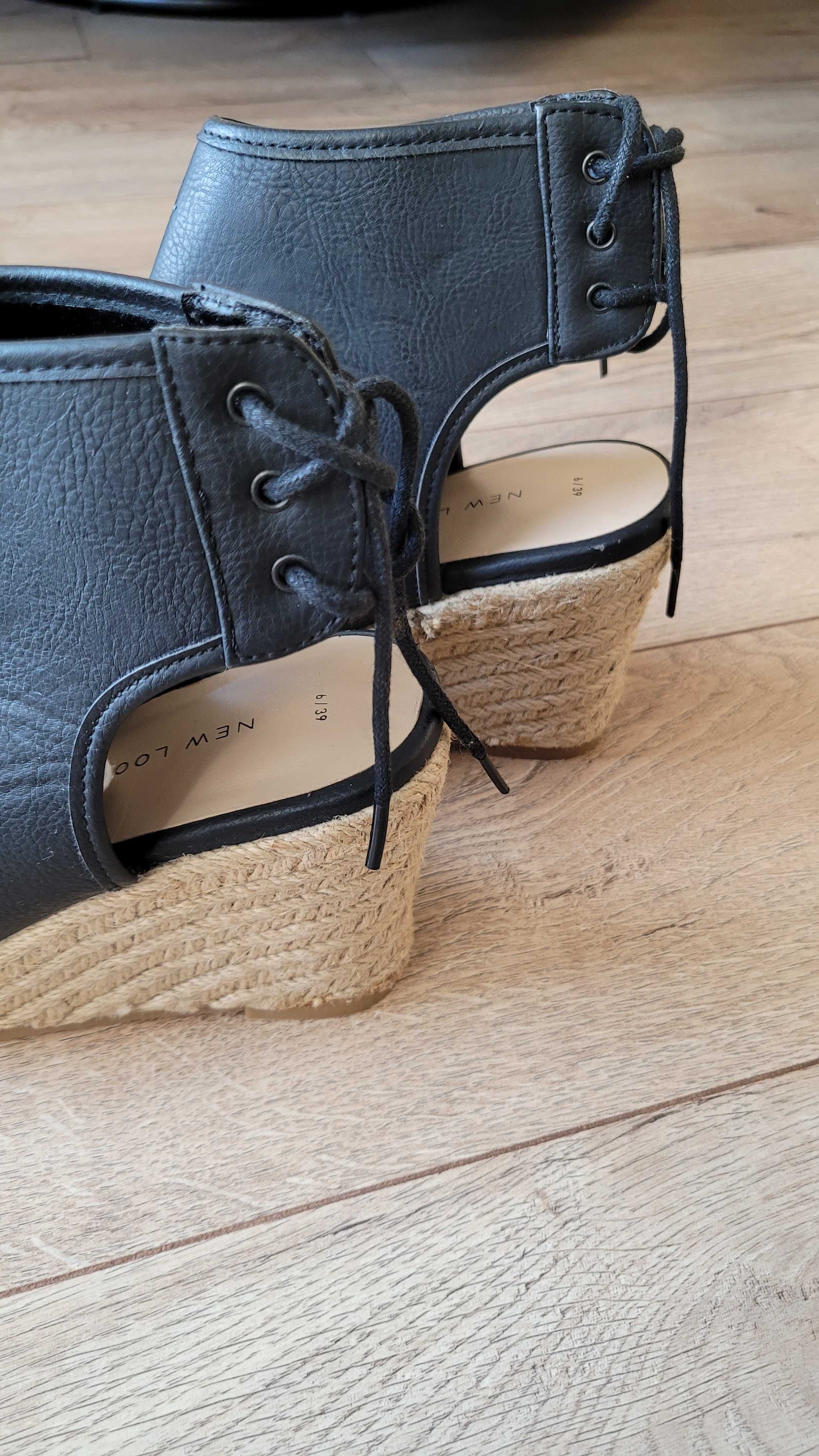 Buty espadryle na koturnie, czarne, roz. 39, nowe.
