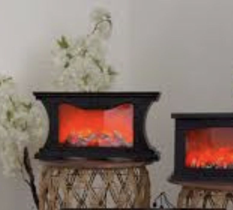 Kominek LED z Bluetooth – brązowy, imitacja ognia