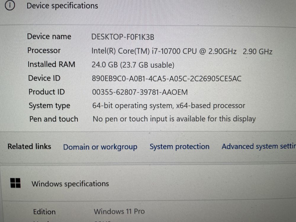 Dell 3240 Precision i7-10 gen 16gb ram /240ssd /w11