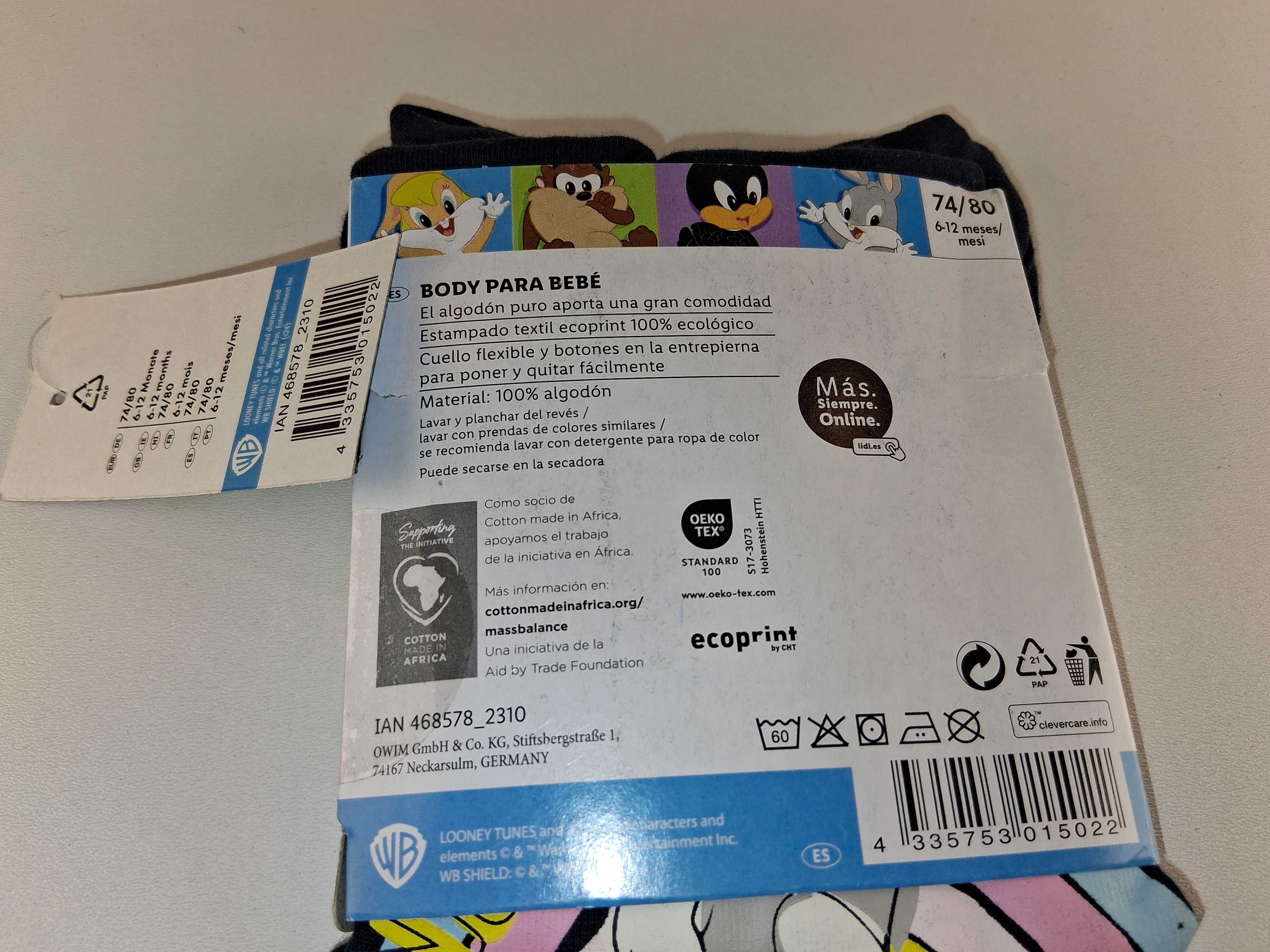 A037 Body Niemowlęce Looney Tunes Długi Rękaw Granatowe Rozmiar 74/80