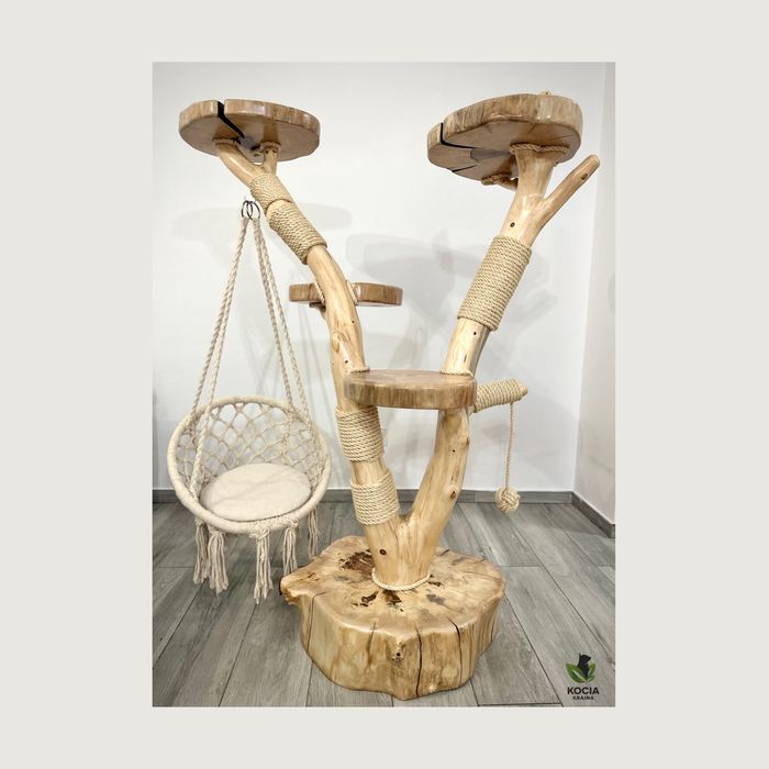 Drapak z drewna Naturalne drzewko dla kota hamak drewniany drapak