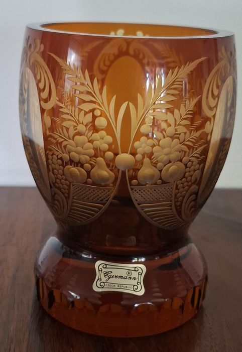 Egermann Bohemia Stara ciężka szklanica - puchar szkło bursztynowe syg