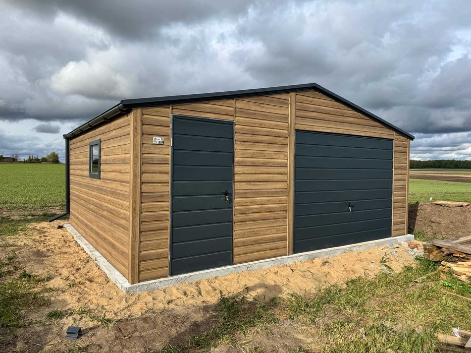 Garaż blaszany 6x5m dwuspadowy, winchester + grafit, profil ocynk