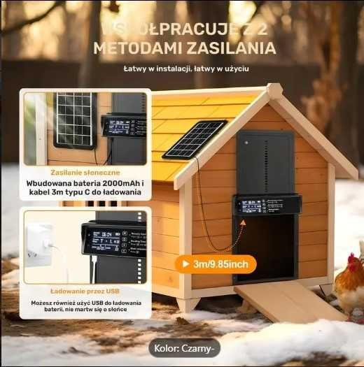 Automatyczne drzwi do kurnika na słońce z czujnikiem zmierzchu