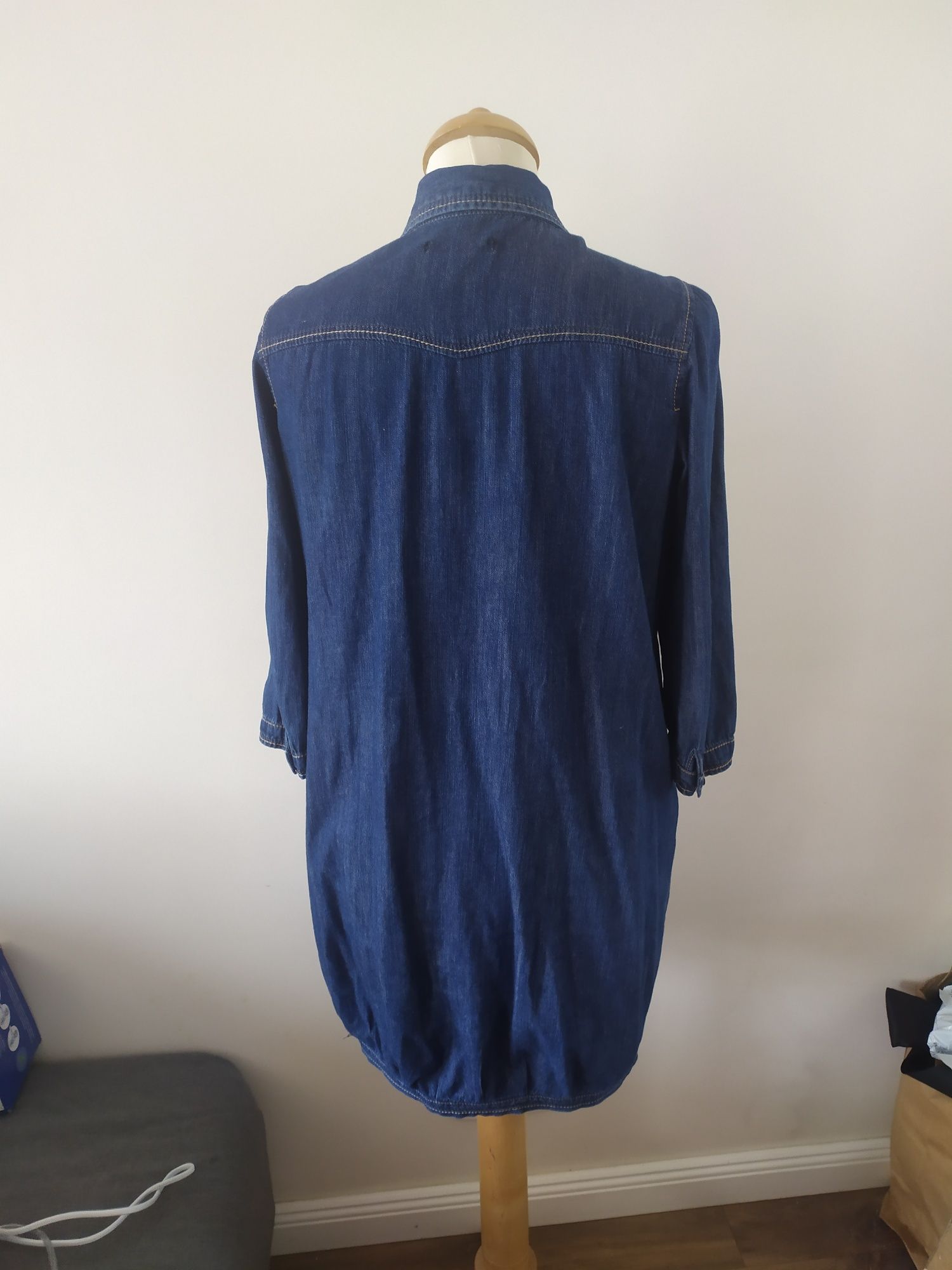 Jeansowa sukienka tunika oversize 38/42 z rekawkami i guzikami