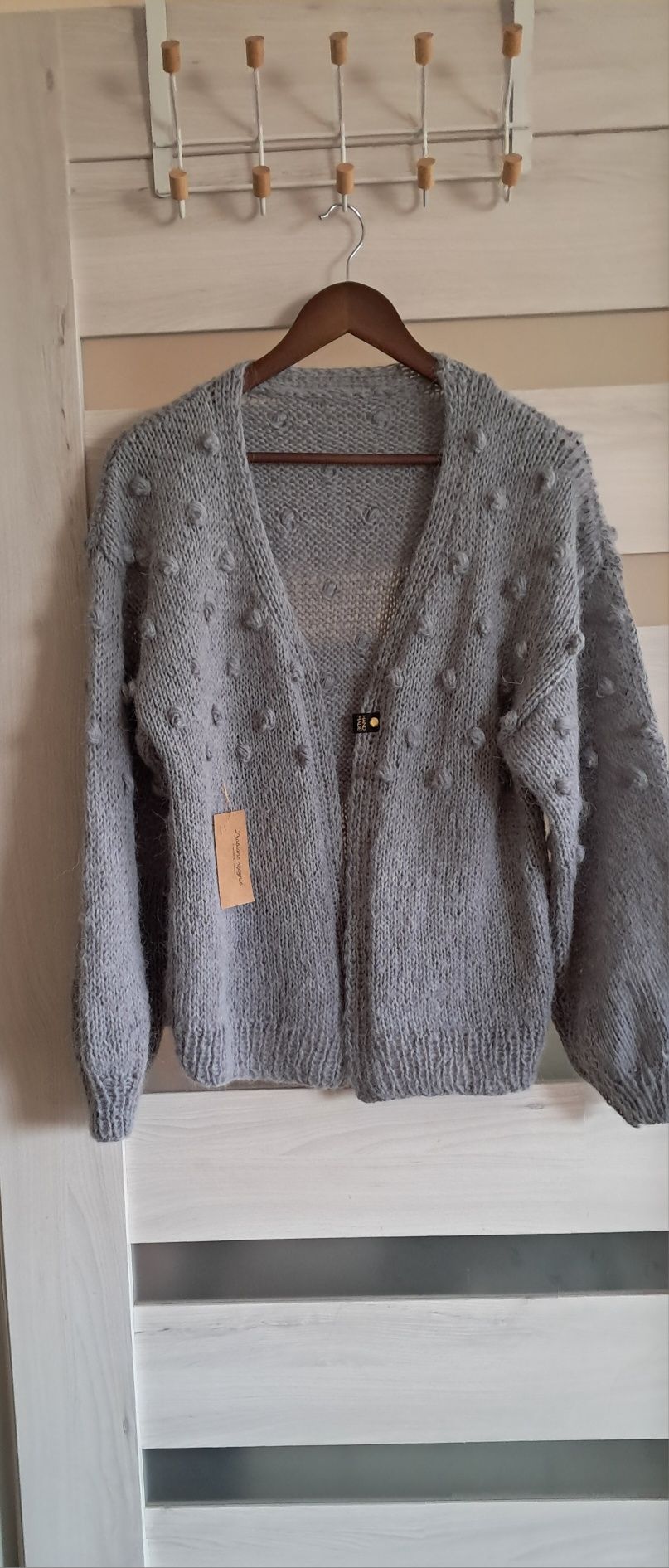 Sweter-kardigan wzór bąbelkowy. Handmade.