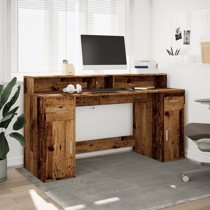 Vidaxl Biurko Z Podświetleniem Led, Stare Drewno, 160X55X91 Cm