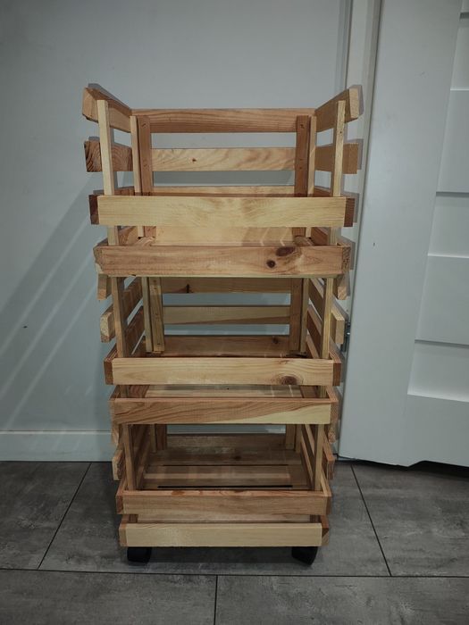 Regał półka kuchenna mobilna SKRZYNIE na warzywa 3 poziomy szafka drew