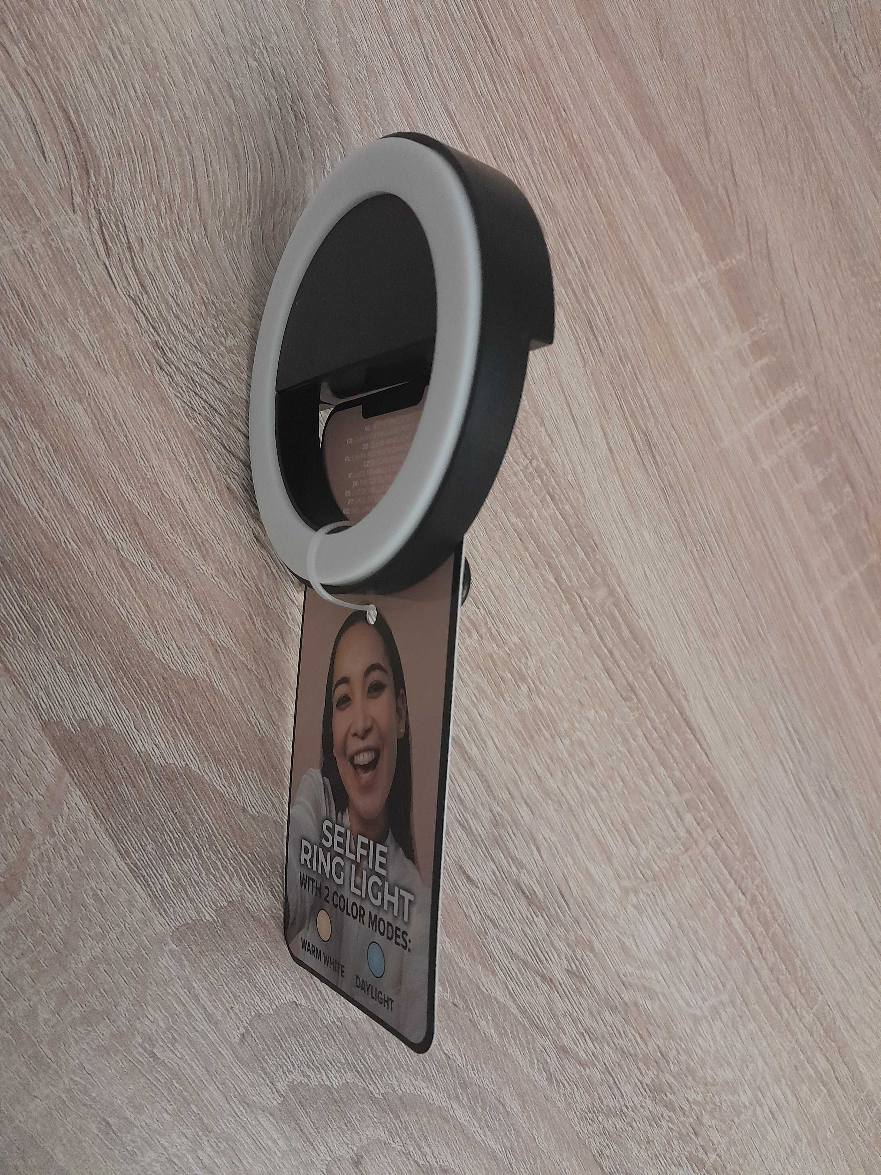 Nowa lampa, pierścień do selfie z klipsem, kabel USB, czarny, 400mAh