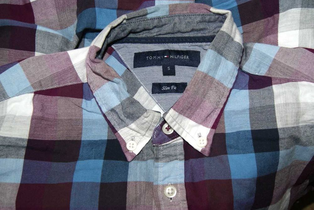 TOMMY HILFIGER ROZ.S koszula męska slim fit w kratę ciepła