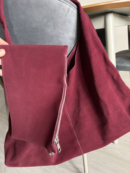 Torba shoperka zamszowa bordowa reserved nowa