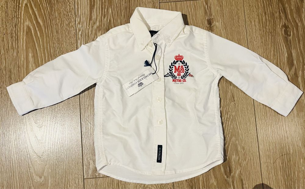 Camisa branca menino 6-9M Metro Kids