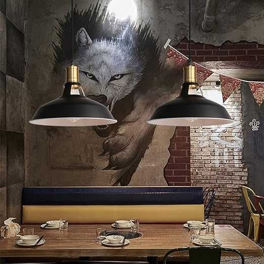 Czarna lampa wisząca Lightess, metalowa, styl retro, średnica 27 cm