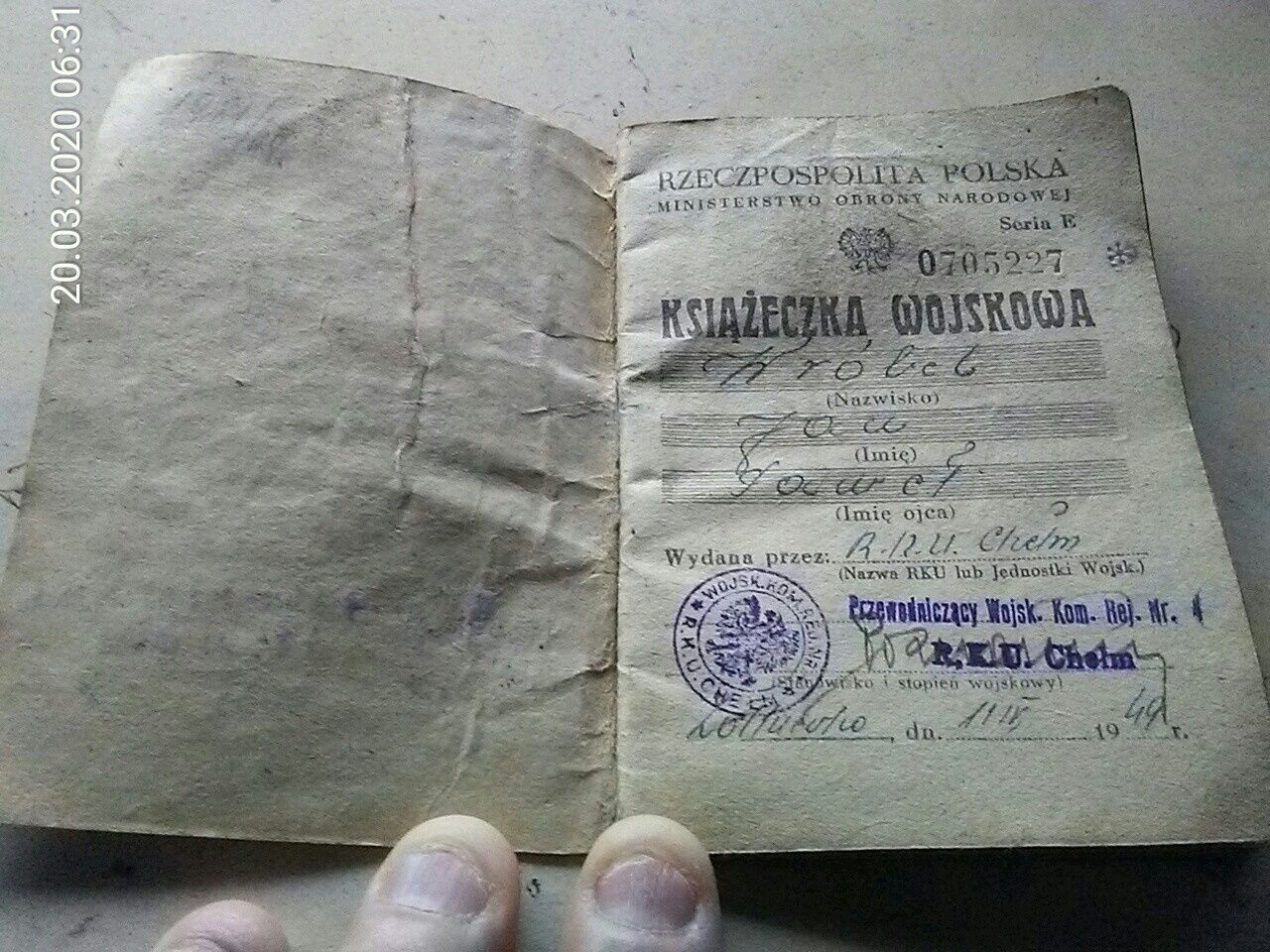 Książeczka wojskowa z 1949r.