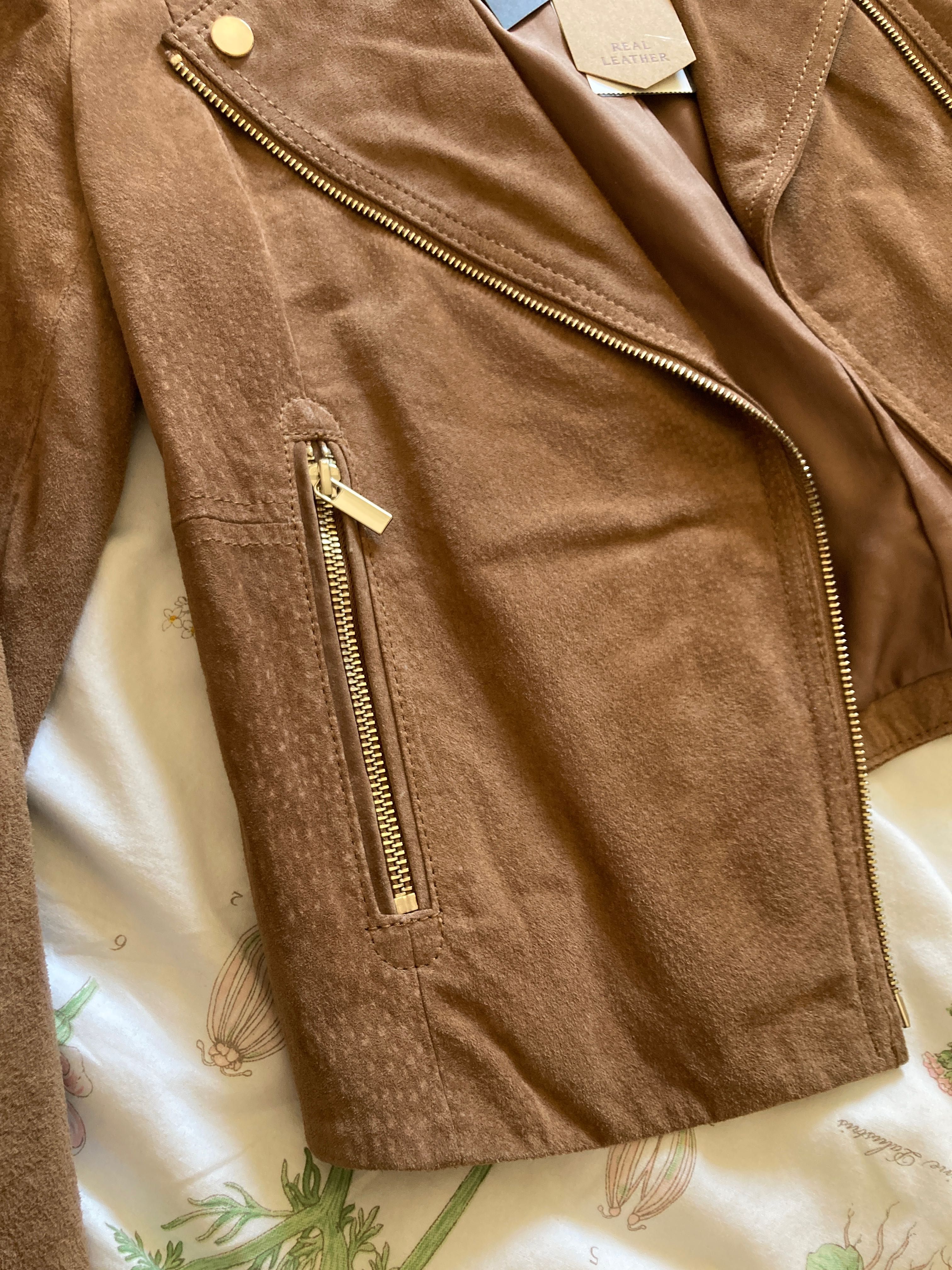 Stradivarius ramoneska real leather skórzana nowa z metkami S camel