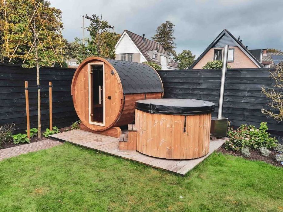 Sauna ogrodowa + balia ogrodowa Jacuzzi Ruska Bania Zestaw do ogrodu