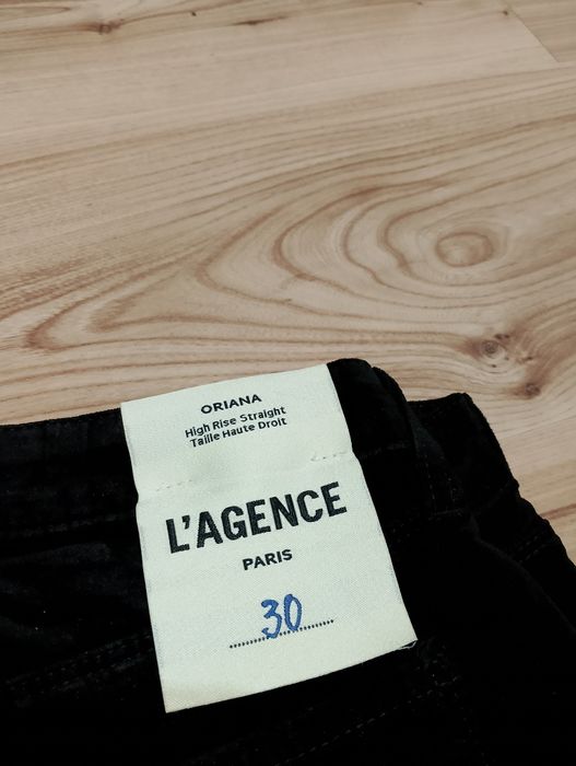 Czarne Welurowe Spodnie Damskie L'Agence Paris Oriana High Rise