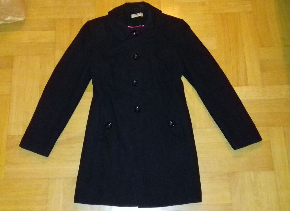 M/L - 40 czarny wełniany płaszcz damski cienki płaszczyk wełna