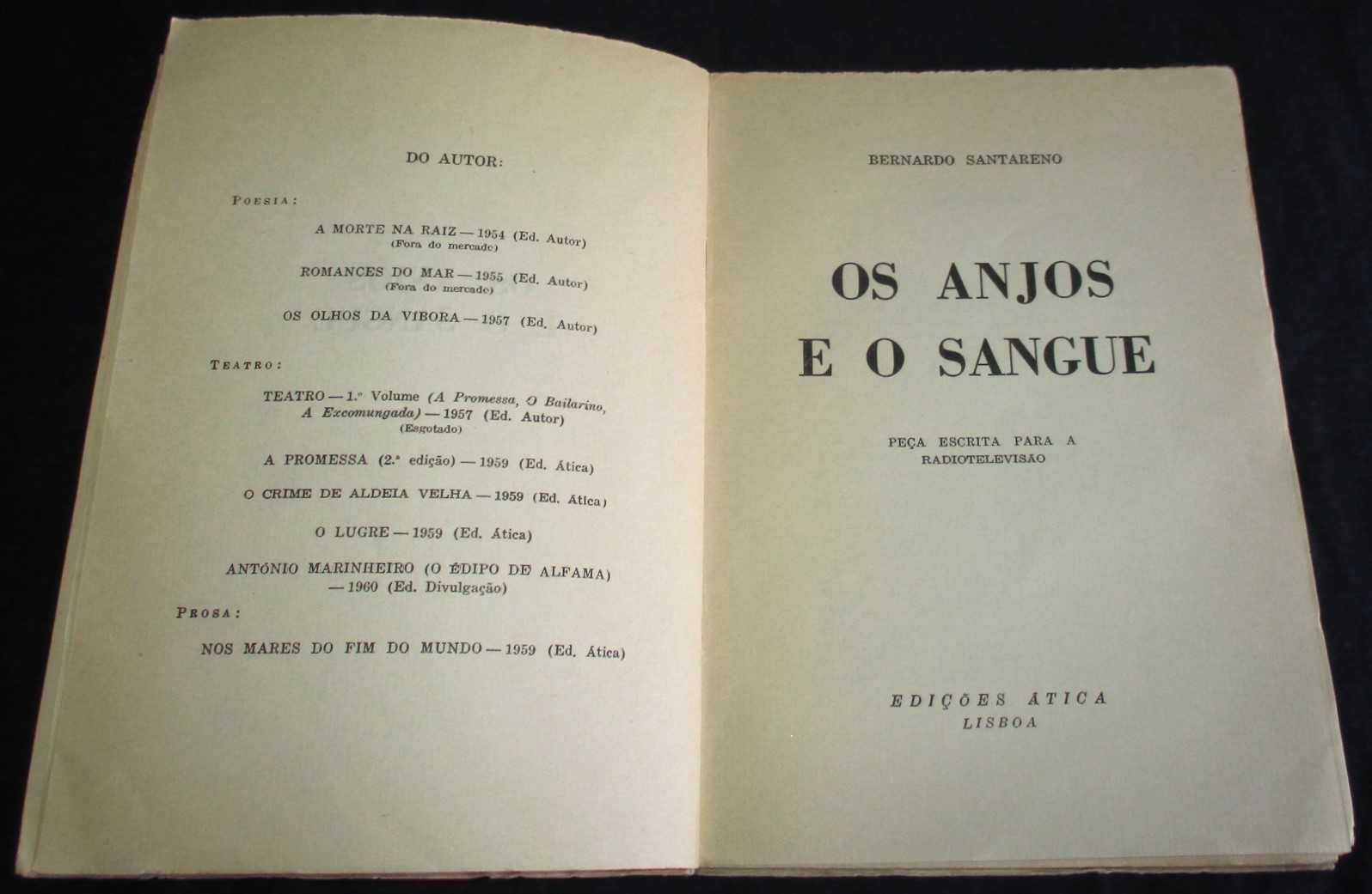 Livro Os Anjos e o Sangue Bernardo Santareno 1ª edição