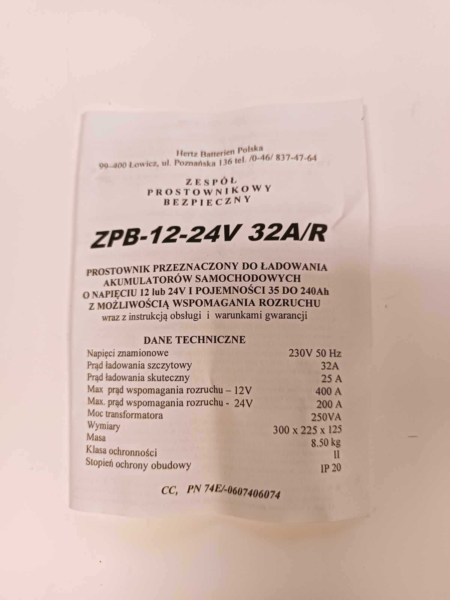 Prostownik Samochodowy HERTZ 12V 24V 32A z Rozruchem PRODUKT POLSKI