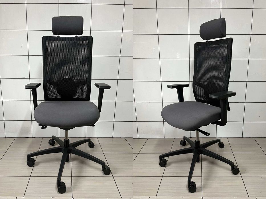 Fotel biurowy obrotowy ergonomiczny Dauphin TakeOver szary zagłówek