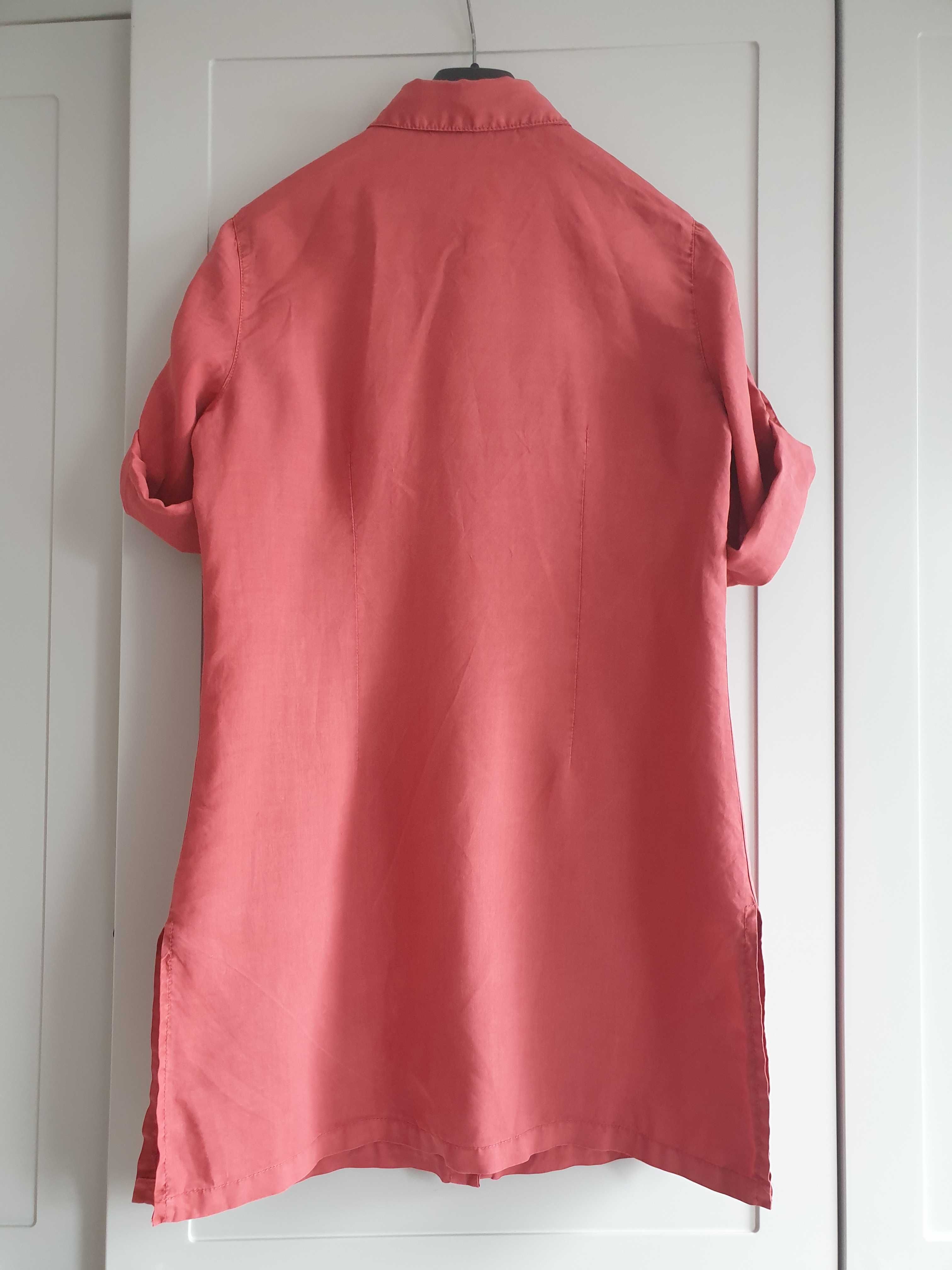 Burgundowa ceglasta koszula tunika sukienka 100% len 38 oversize