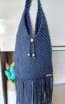 Torebka dwustronna, makrama, handmade, kolor jeans