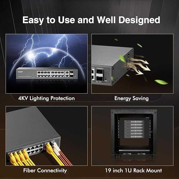 MokerLink 16-portowy gigabitowy przełącznik PoE,16x100/1000Mbps PoE+