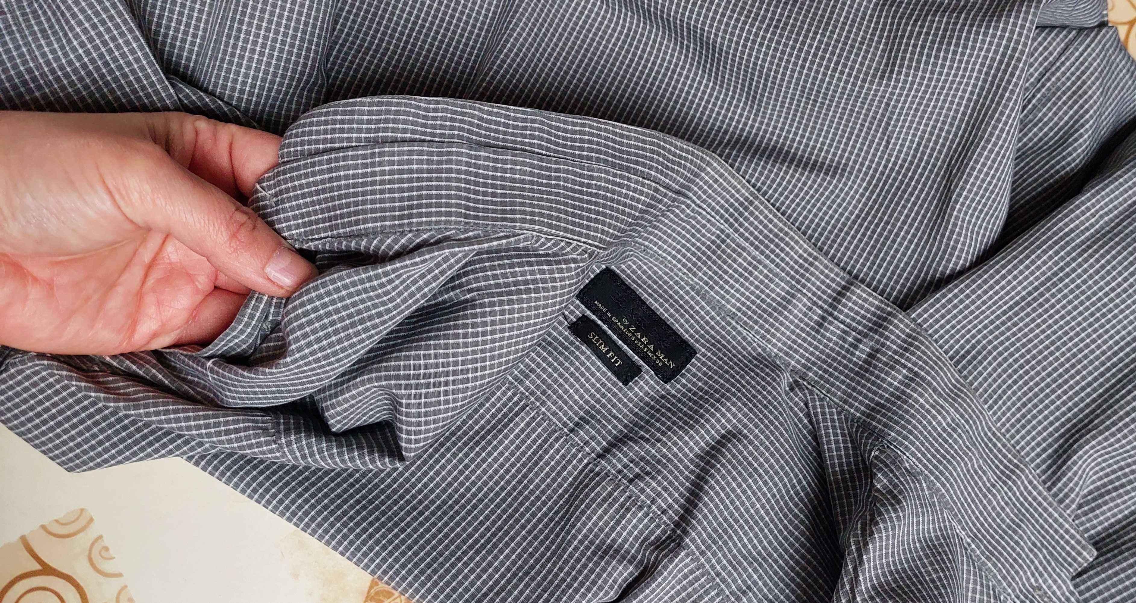 Koszula męska młodzieżowa Zara Man s Slim fit 40cm kratka stójka