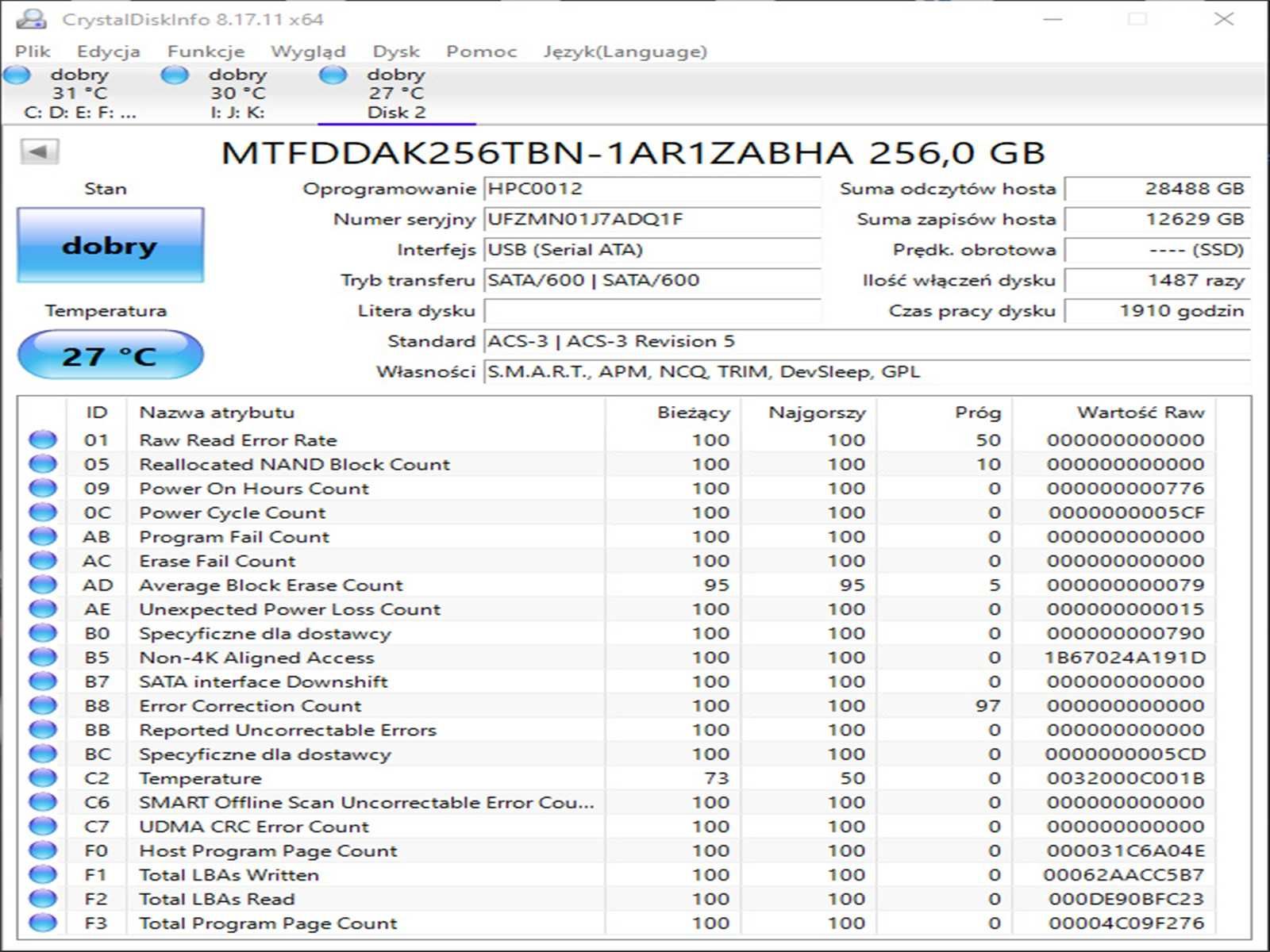 SSD 256GB Micron 1100
