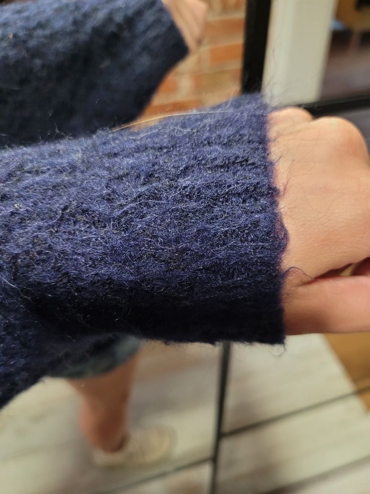 Granatowy sweter oversize wełna alpaka premium American Vintage