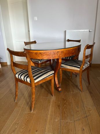 Drewniany stół antyk stół krzesła fotele zestaw.