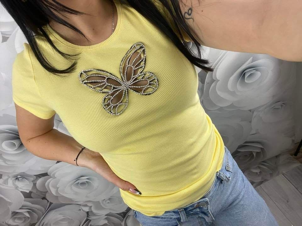 Piękna bluzka z motylem cyrkonie