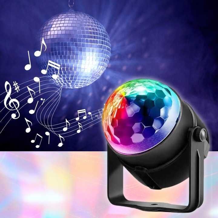 Lampa disco LED kula dyskotekowa projektor RGB zasilanie USB