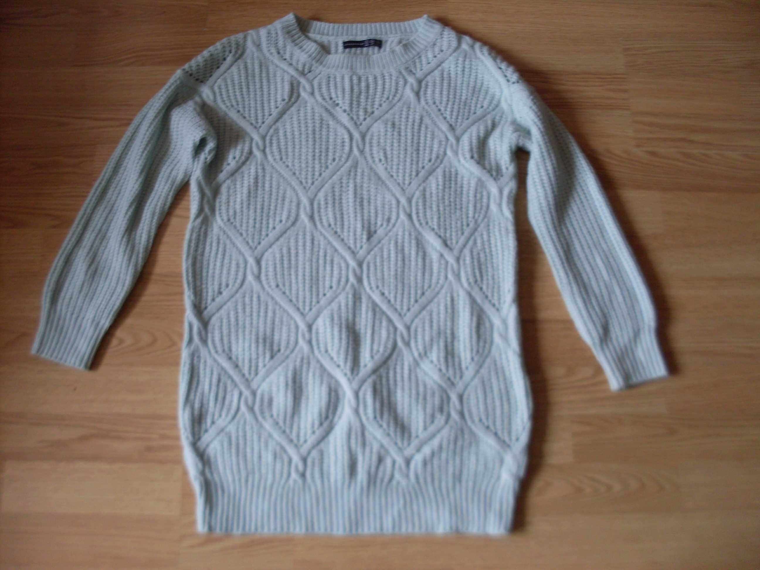 sweter długi włóczkowy miętowy 38 36