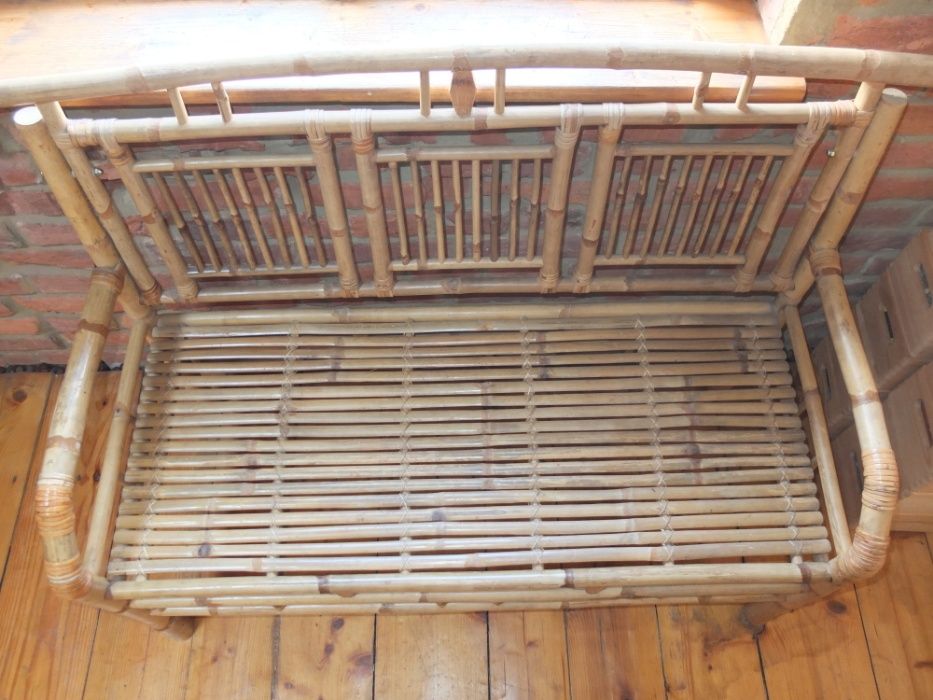 Komplet mebli bambusowych sofa, 2 krzesła, stolik