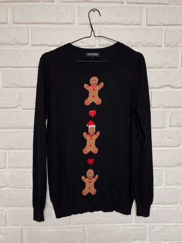 Czarny sweter sweterek świąteczny na święta cekinowe serce xl