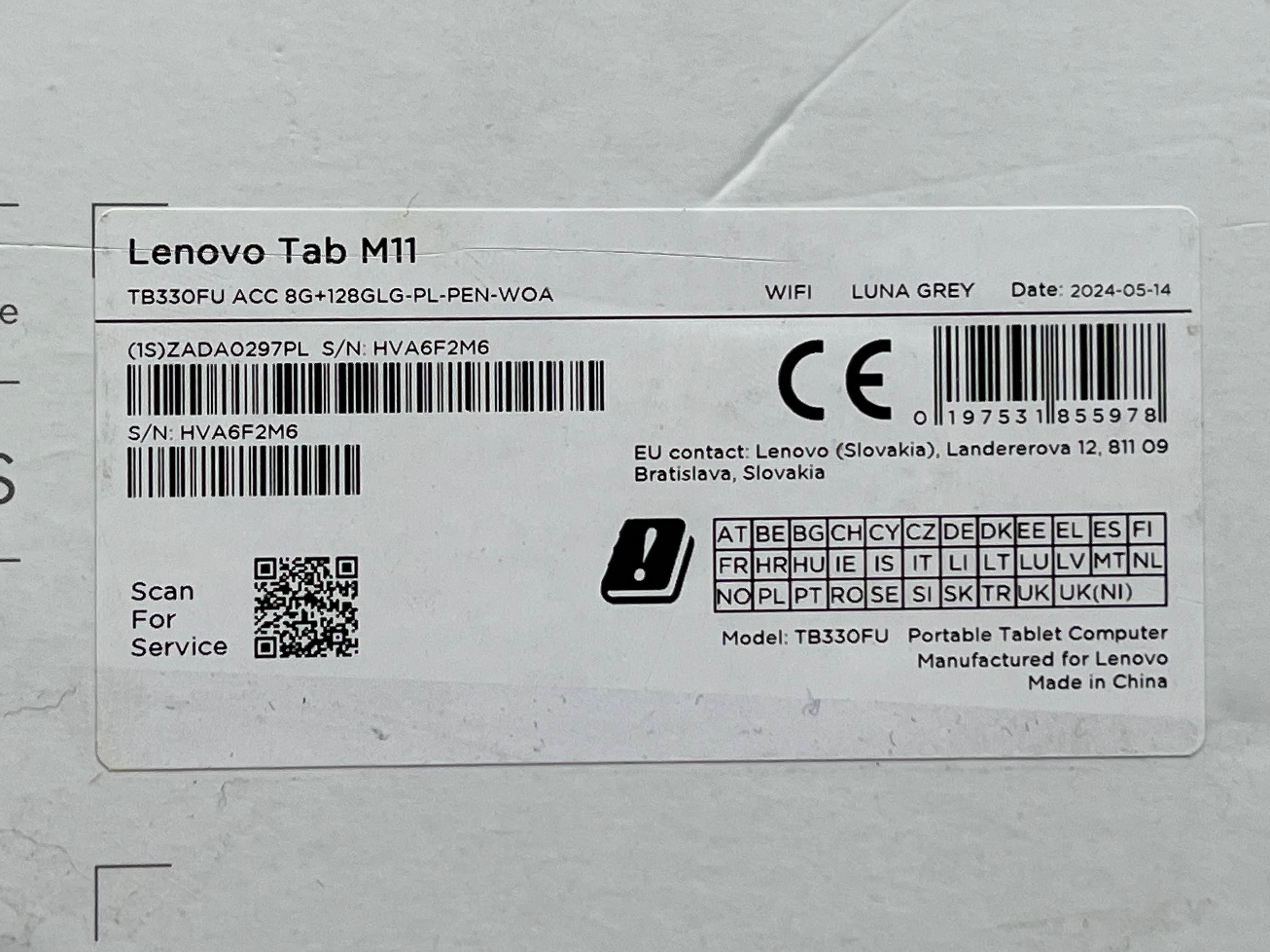 OUTLET Lenovo Tab M11 TB330FU 10,95" FV23% PL Dystrybucja Gwarancja