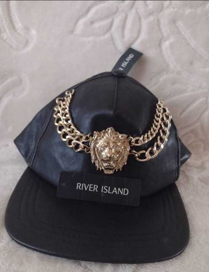 RIVER ISLAND/ Skórzana, bogato zdobiona czapeczka z daszkiem/ Nowa