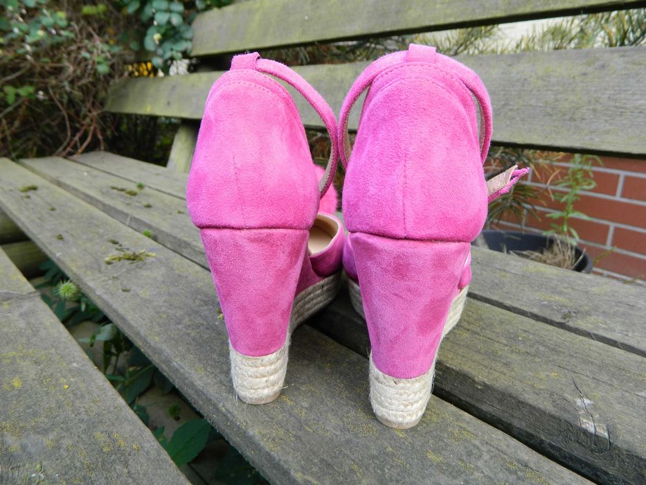 HISZPAŃSKIE koturny fuksja SKÓRA NATURALNA pompony Cuore Panico Ibiza