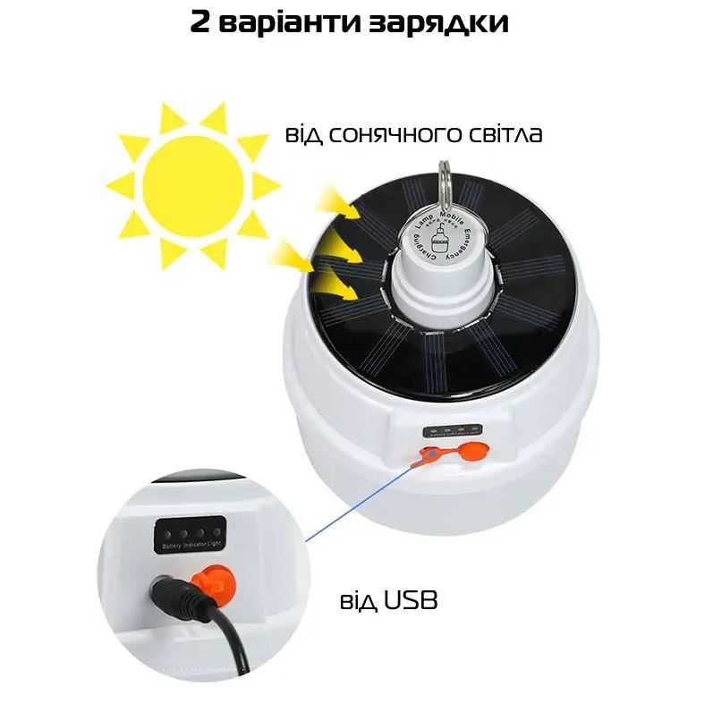 Акумуляторна кемпінгова лампа, ліхтар 2022 із сонячною панеллю White